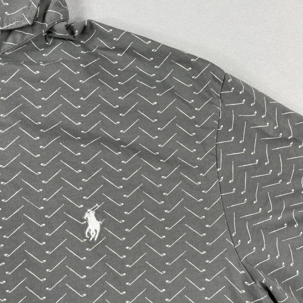 Polo Ralph Lauren Polo Shirt Golf Club Print Tailored Fit Mens Grey Size M